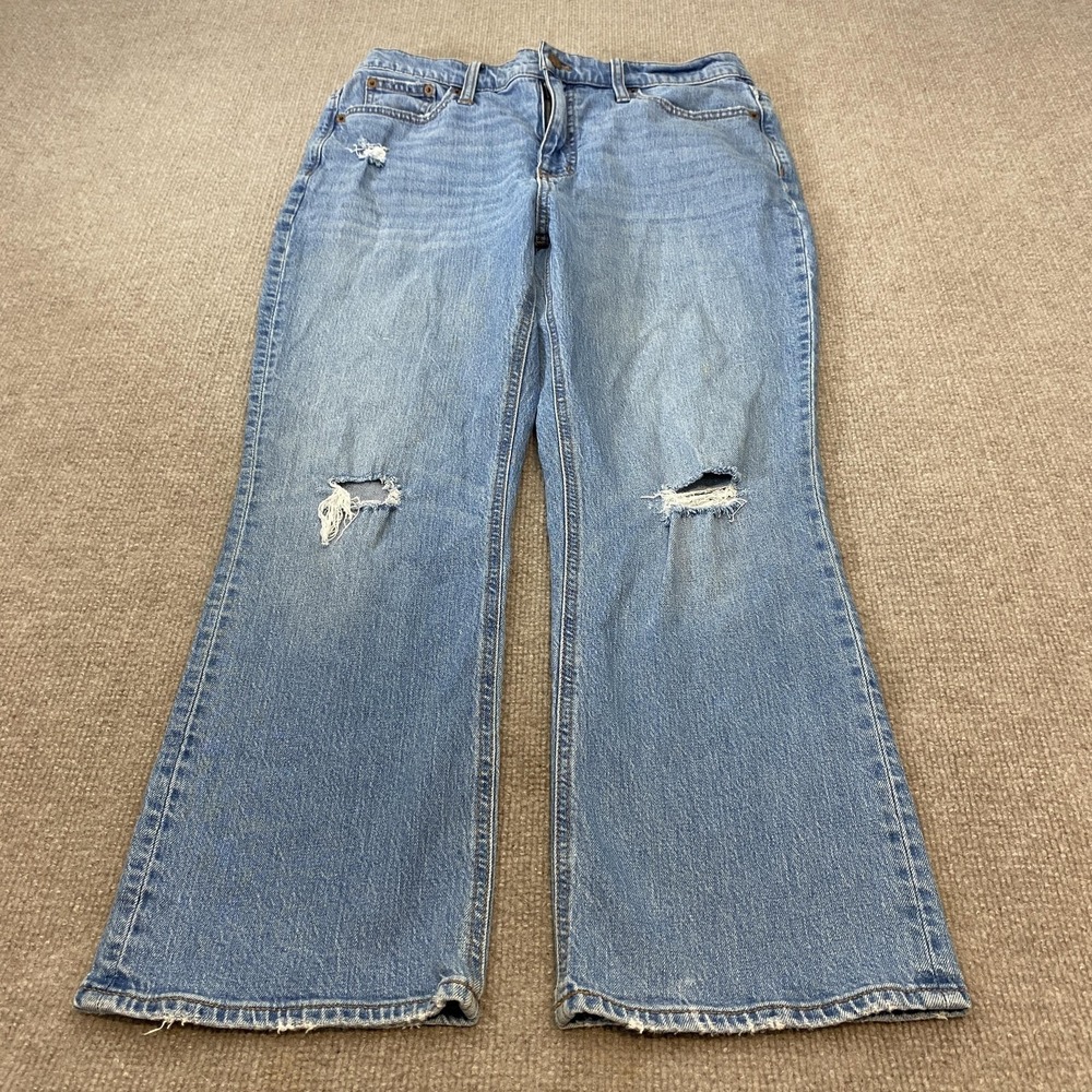 J.Crew Flare Crop Jeans Womens 30 Blue Med Wash Mid Rise Distressed Stretch
